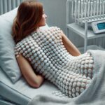 магнитотерапия спины пацієнтка дівчина 20 років, європейка, лежить на кушетці в поліклініці, її спина накрита білою ковдрою, ця ковдра складена з невеликих білих пластикових деталей
